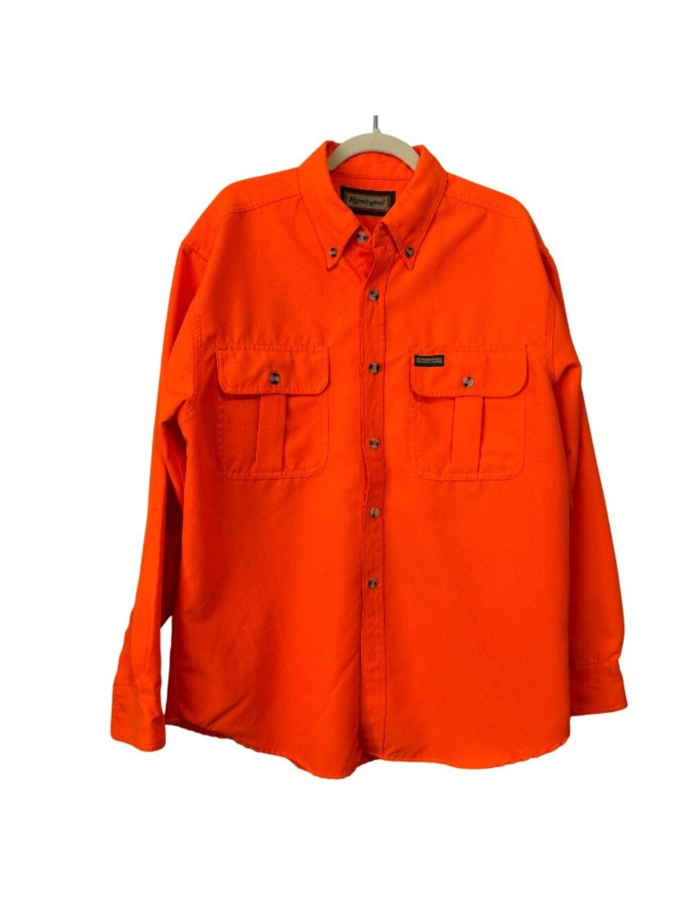 Remington Mens Blaze Orange Button-Up Long Sleeve Shirt Size L